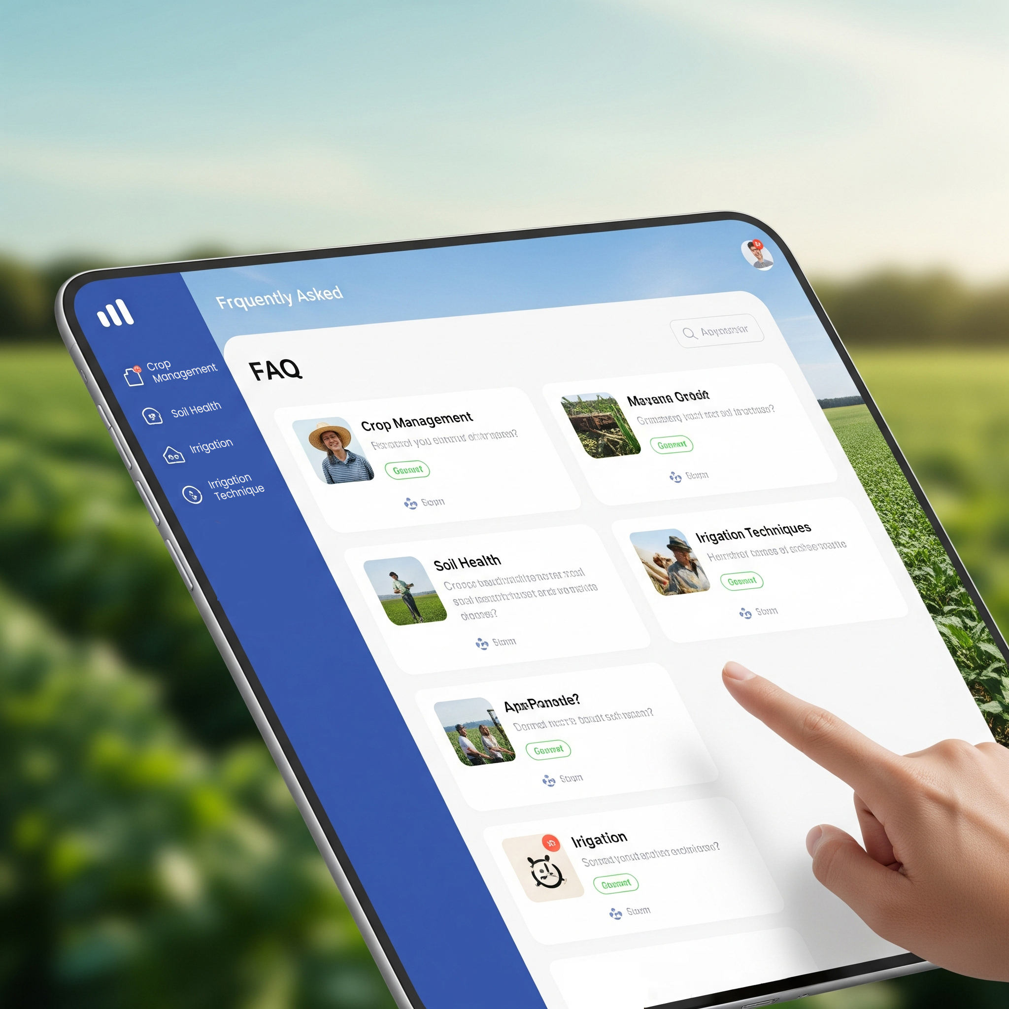 AI-powered crop advisory platform with farming FAQs, soil health guidance and irrigation recommendations